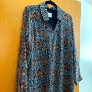 Cabi Provence Blue and Brown Dress